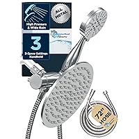 HammerHead Showers® ALL METAL Dual Shower Head Combo – CHROME – 8 Inch Rainfall High Flow Shower Head & 3-Flow Handheld Shower Head High Pressure with Hose 6ft - Luxury Double Shower Heads