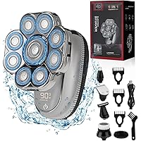 Head Shavers for Bald Men, Wjiang 6 in 1 Head Shaver 9D Electric Razor Rechargeable Waterproof Mens Shaver for Wet Dry Electric Skull Shavers with Nose Hair Sideburns Trimmer and Face Cleaning Brush