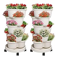 Hourleey Strawberry Planter, Stackable Gaden Tower for Flowers, Vegetables, Grow Your Own Herb Garden Vertical Oasis of Vegetables and Succulents (2 Pack 5 Tier)