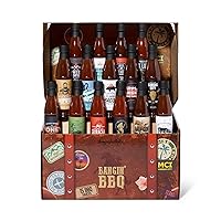 Thoughtfully Gourmet, Bangin' BBQ Sauce Variety Pack in a Travel Themed Suitcase, Vegan and Vegetarian, Flavors Include Mango, Flaming Bacon, Chipotle, Garlic and More in Glass Bottles, Pack of 15