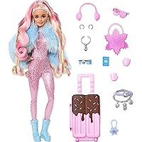 Extra Fly Doll with Snow-Themed Travel Clothes & Accessories, Sparkly Pink Jumpsuit & Faux Fur Coat