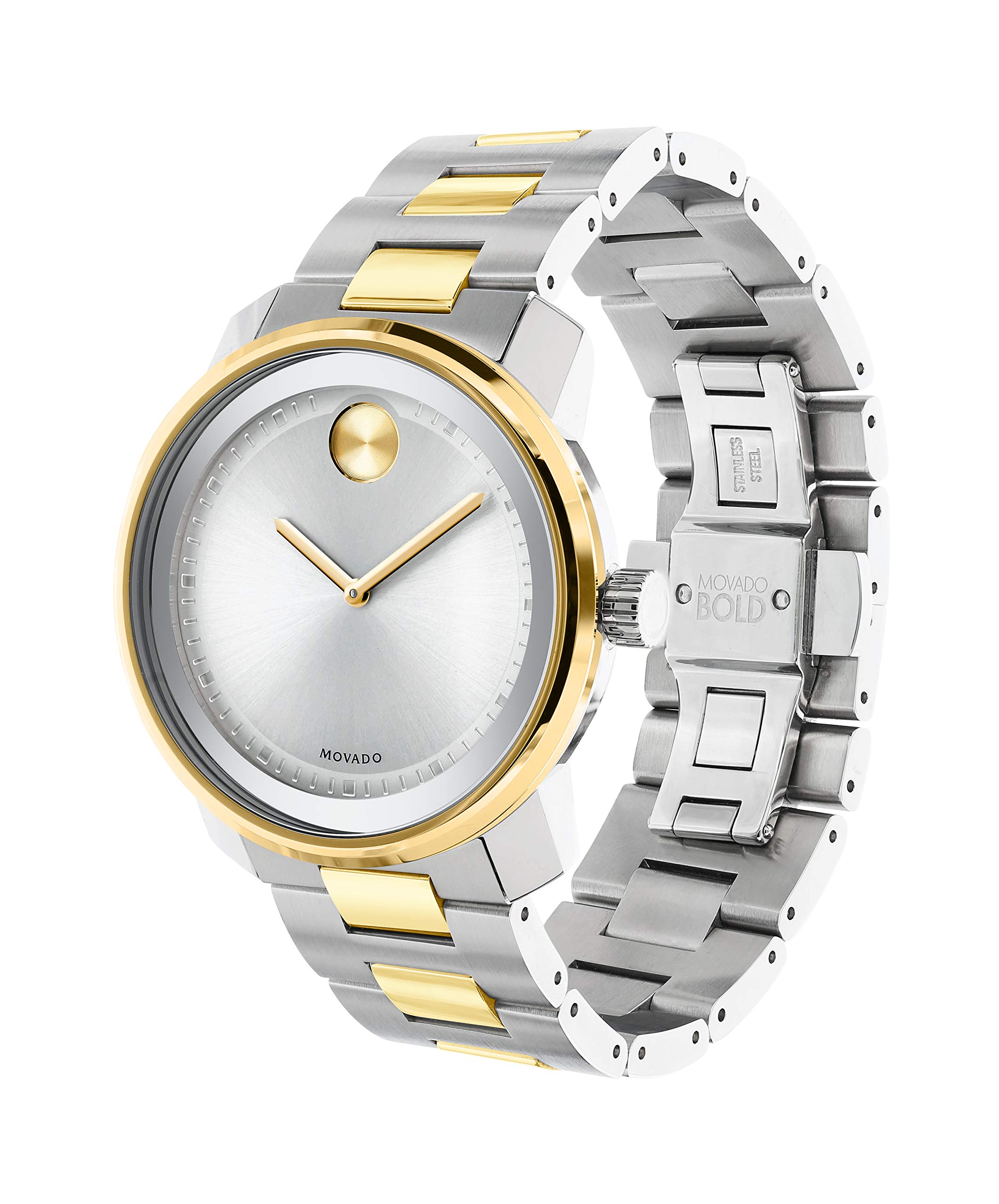 Movado Men's BOLD Metals Two-Tone Watch with a Printed Index Dial, Silver/Grey/Gold (3600431)