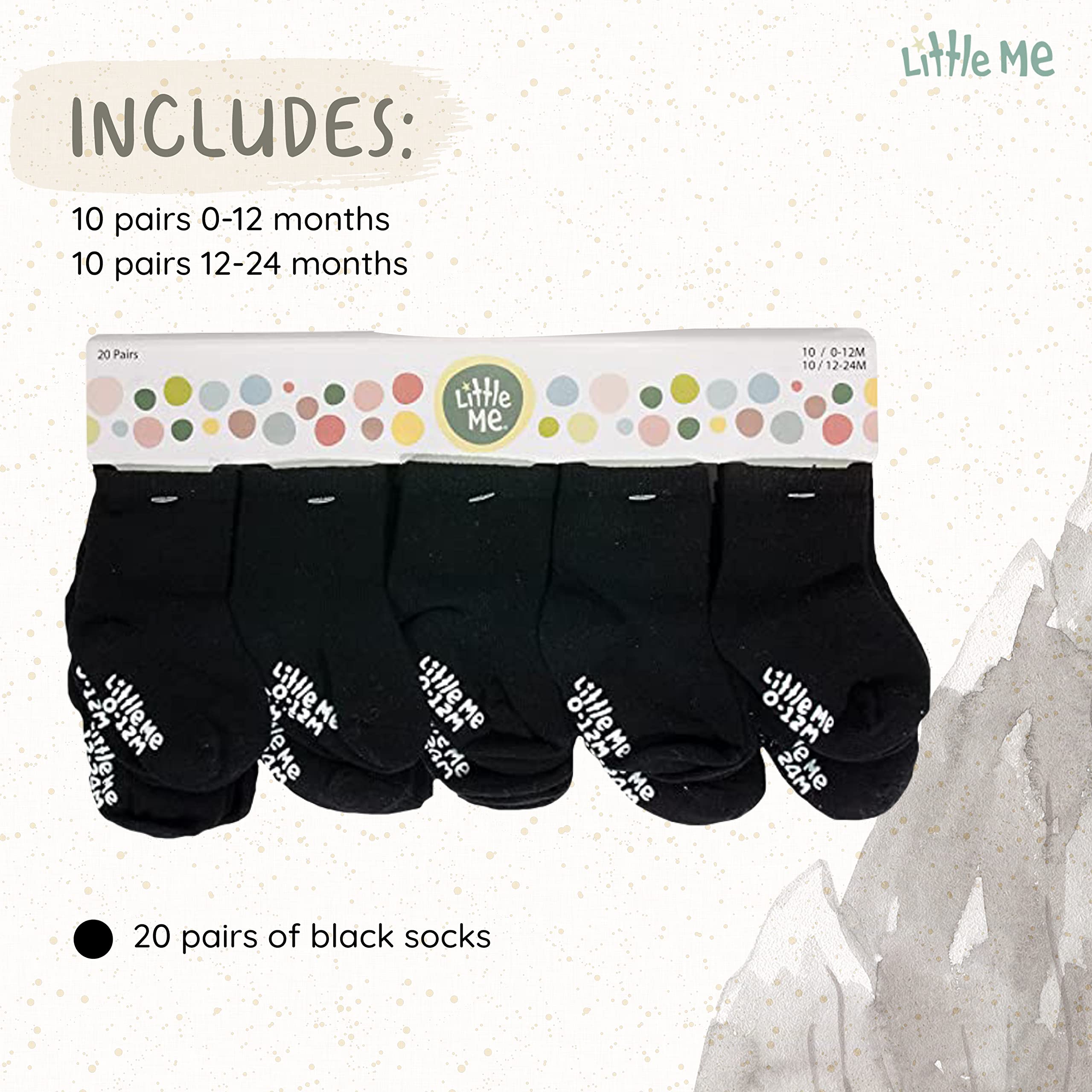 Little Me 20-Pack Newborn Baby Infant & Toddler Unisex Socks, For Baby Girl or Boy, 0-12 & 12-24 Months, Assorted Size Pack