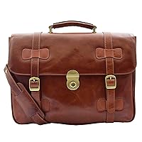 DR480 Men's Leather Briefcase Cross Body Bag Cognac