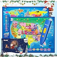 Bilingual Interactive for Kids Talking USA Map World Map for Kids Learning, Geography Toys Games Educational Electronic Map Personalized Gift/Toys for 4 5 6 7 8 9 10 Year Old Girls/Boys