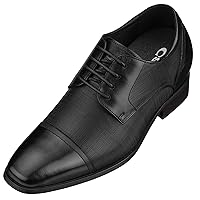 CALTO Men's Invisible Height Increasing Elevator Shoes - Premium Leather Lace-up Formal Oxfords - 3.2 Inches Taller