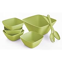 7 Piece Bamboo Fiber Salad Serving Bowl Set - Green (7 Piece Square Set)