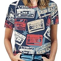 Vintage Cassettes Tapes Old Music Women's Print Shirt Summer Tops Short Sleeve Crewneck Graphic T-Shirt Blouses Tunic