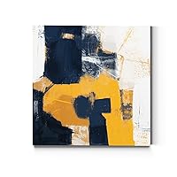 Square Canvas Wall Art: Neutral Geometric, Bright Fractal Floral, Modern Multicolor Nature & Animal Abstract Wall Art for Home & Office Navy & Gold II - Ready to Hang (40X40)