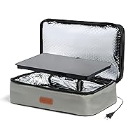 HOTLOGIC Max XP Large Portable Electric Lunch Box Food Heater - Expandable Food Warmer Tote and Heated Lunchbox for Adults Work/Car/Home - Cook, Reheat, and Keep Your Food Warm - GRAY - 120V