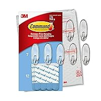 Command Medium Wall Hooks, Damage Free Hanging Wall Hooks with Adhesive Strips, No Tools Wall Hooks for Hanging Decorations in Living Spaces, 7 Clear Wall Hooks and 12 Command Strips