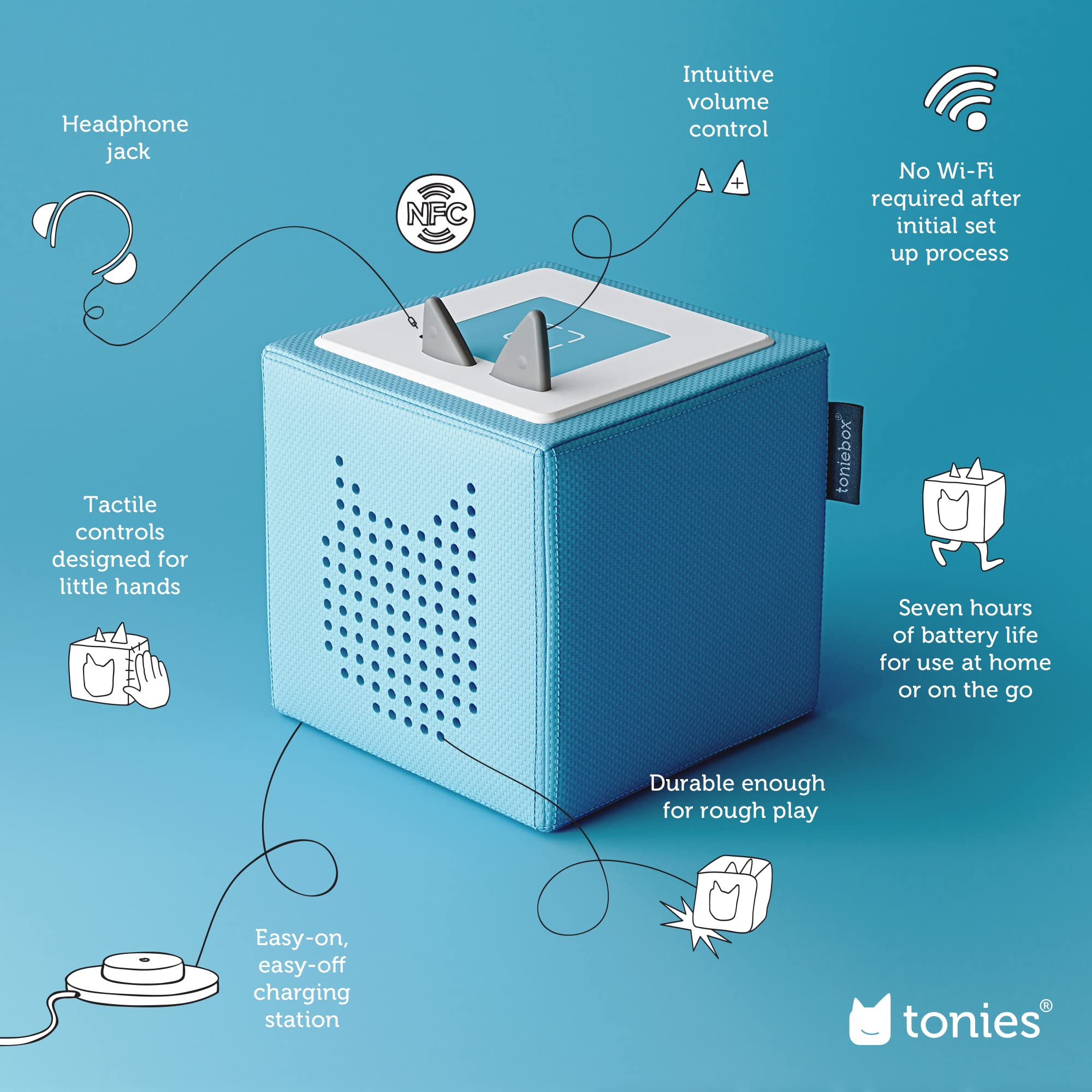 Toniebox Audio Player Starter Set with Chase, Skye, Marshall, and Playtime Puppy - Listen, Learn, and Play with One Huggable Little Box - Light Blue