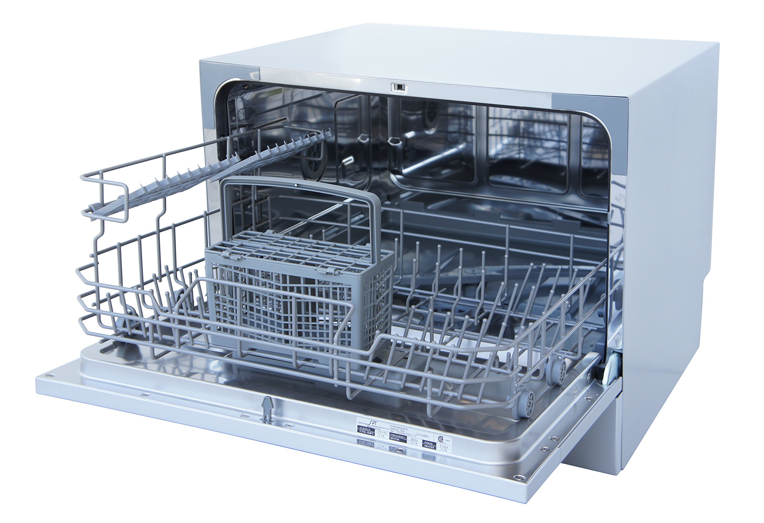 SPT SD-2225DW Compact Countertop Dishwasher/Delay Start-Energy Star Portable Dishwasher with Stainless Steel Interior and 6 Place Settings Rack Silverware Basket/Apartment Office Home Kitchen, White