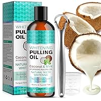 Coconut Oil Pulling for Teeth,Mint Oil Pulling Mouthwash with Tongue Scraper,Oil Pulling for Teeth and Gums,Whitening Mouthwash,Alcohol Free Pulling Oil for Mouth Gum Health,Fresh Breath,8 Fl Oz