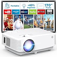 Mini Projector, HD Portable Projector 1080P Full HD Supported, Movie Projector Compatible with Smartphone & Tablet TV Stick Laptop HDMI USB AV, White