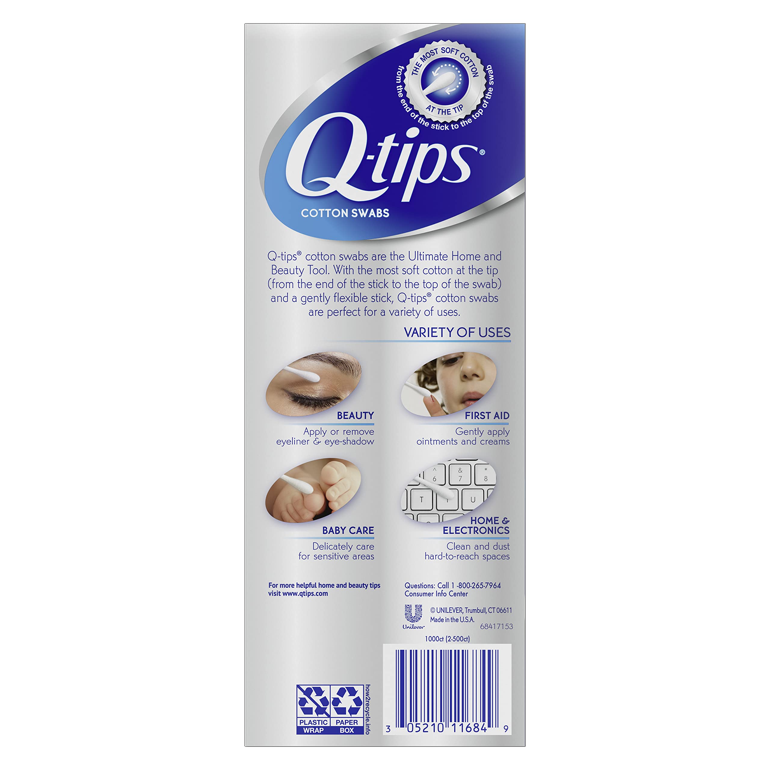 Q-tips Antimicrobial Swabs for Cleaning are Made with 100 Percent Cotton, 300 Count, Pack of 12