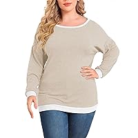 POSESHE Women's Plus Size Tunic Tops Long Sleeves Sweatshirts Color Block Blouses Loose Fit T Shirts
