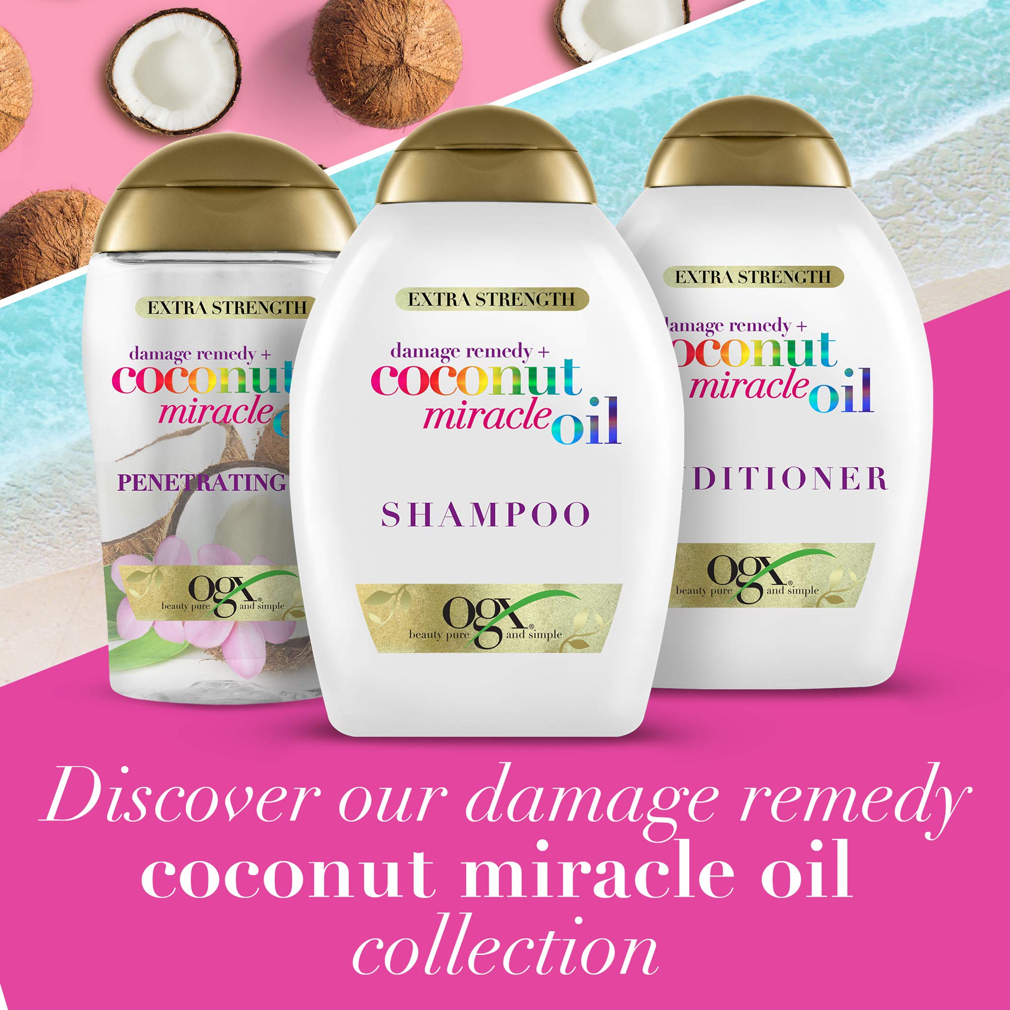 OGX Extra Strength Damage Remedy + Coconut Miracle Oil Shampoo & Conditioner Set, 13 Fl. Oz. (Pack of 2)
