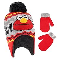 Sesame Street Boys Winter Accessory Hat and Mittens Set, Elmo Toddler Beanie and Mittens for Kids Ages 2-4
