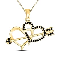 Valentine Day Special 14k Yellow Gold Plated Alloy 0.15 Ct Black Sapphire Double Heart with Arrow Pendant Necklace with 18'' Chain