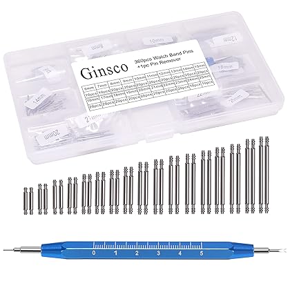 Ginsco 360 Pcs 6-25mm Diameter 1.5mm Stainless Steel Watch Band Spring Bars Link Pins with Strap Link Pin Remover Watch Repair Kit (Upgrade)