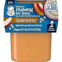 Gerber Baby Food 2nd Foods, Mixed Cereal, Apples & Mangos with Rice Cereal Puree, 4 Ounce Tubs, 2-Pack