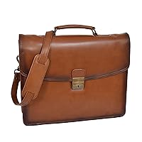 Mens Leather Vintage Briefcase Lockable Organiser Messenger Bag York Tan