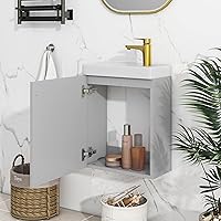 16'' Modern Wall-Mounted Vanity Combo Cabinet with Ceramic Basin,Soft-Close Door, Easy Installation,for Small Bathrooms,Grey, 16
