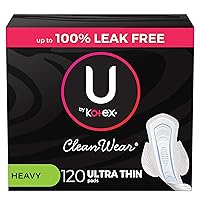 CleanWear Ultra Thin Feminine Pads with Wings, Heavy Absorbency, 120 Count (3 Packs of 40) (Packaging May Vary)