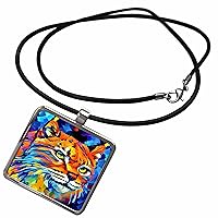 3dRose Colorful portrait of a lynx or bobcat wild cat. Orange... - Necklace With Pendant (ncl-379381)
