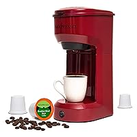 Mixpresso 2 in 1 Coffee Brewer, Single Serve Coffee Maker K Cup Compatible & Ground Coffee, Personal Coffee Maker,Compact Size Mini Coffee Maker, Quick Brew Technology 14oz Red Coffee Maker