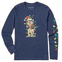 Life is Good Max Merry Woofmas Cotton Tee, Shortsleeve Graphic Crew Neck T-Shirt