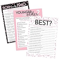 Birthday Party Games - Born in the 1940s Chic Pink and Black Birthday Game Bundle - 75th or 80th Birthday - Set of 3 Games for 20 Guests