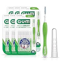 GUM - 872FC6 Proxabrush Go-Betweens Interdental Brushes, Tight, 10 Count (Pack of 6), White & Green, 10ct (6pk)