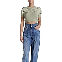 O A T NEW YORK Women's Luxury Clothing Short Sleeve Pull on Cropped Sweater, Comfortable & Stylish