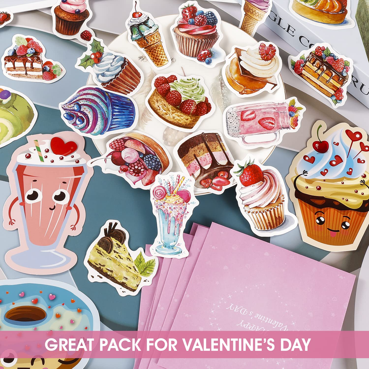 AOJOYS Valentines Day Cards for Kids, 36 Pack Kids Valentines Day Cards with Cute Temporary Tattoos, Pink Envelopes & 80PCS Stickers, Valentines Cards for Classroom Exchange