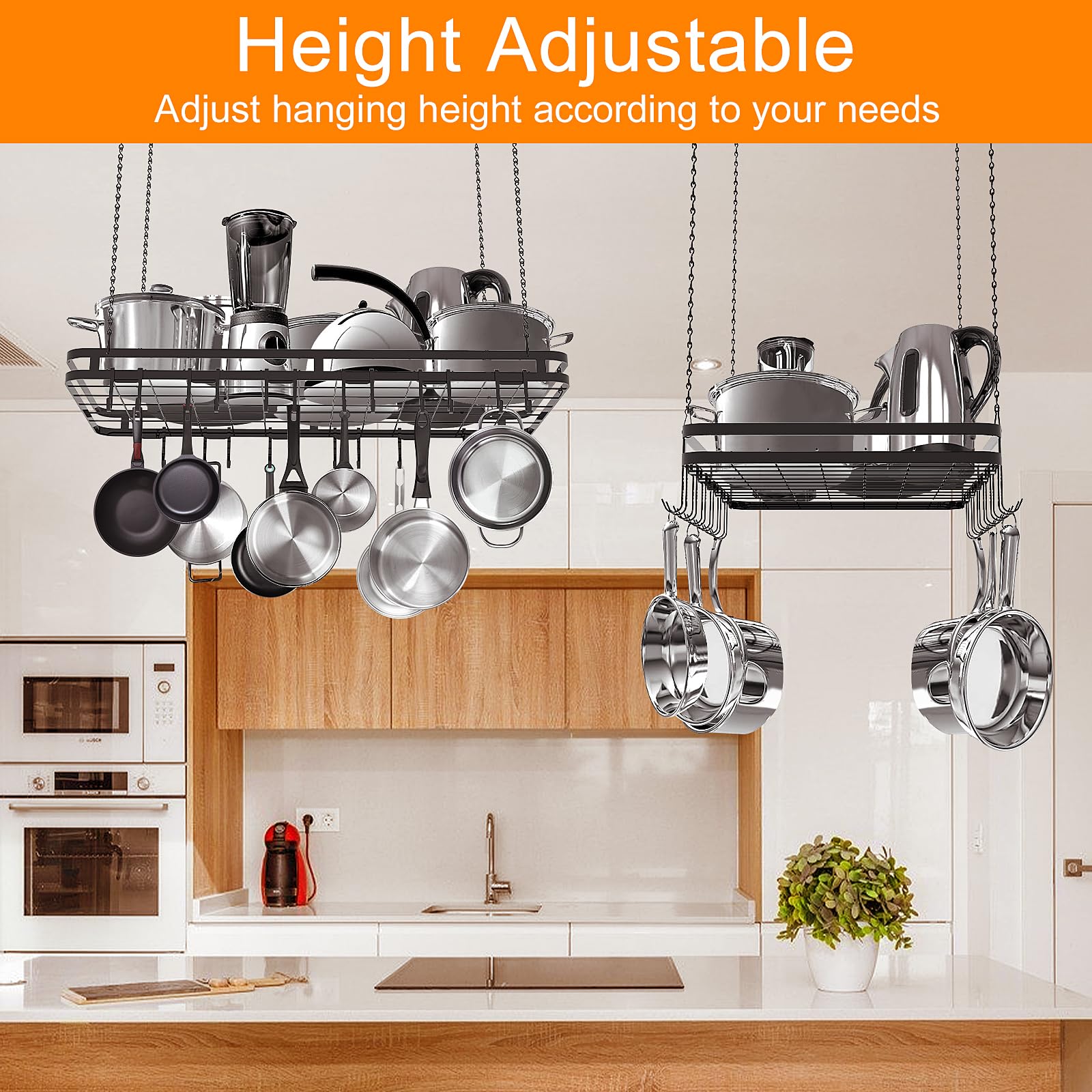 Amtiw 31.5 Inches Ceiling Pot Rack and Pan Rack for Ceiling with 12 Hooks, Storage Rack Multi-Purpose Organizer for Kitchen Organization, Home, Restaurant, Kitchen Cookware