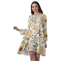 Rayon Flared Dress for Womens Long Sleeve Printed V-Neck Casual Beach Dress for Girls