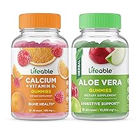Lifeable Calcium with Vitamin D + Aloe Vera, Gummies Bundle - Great Tasting, Vitamin Supplement, Gluten Free, GMO Free, Chewable