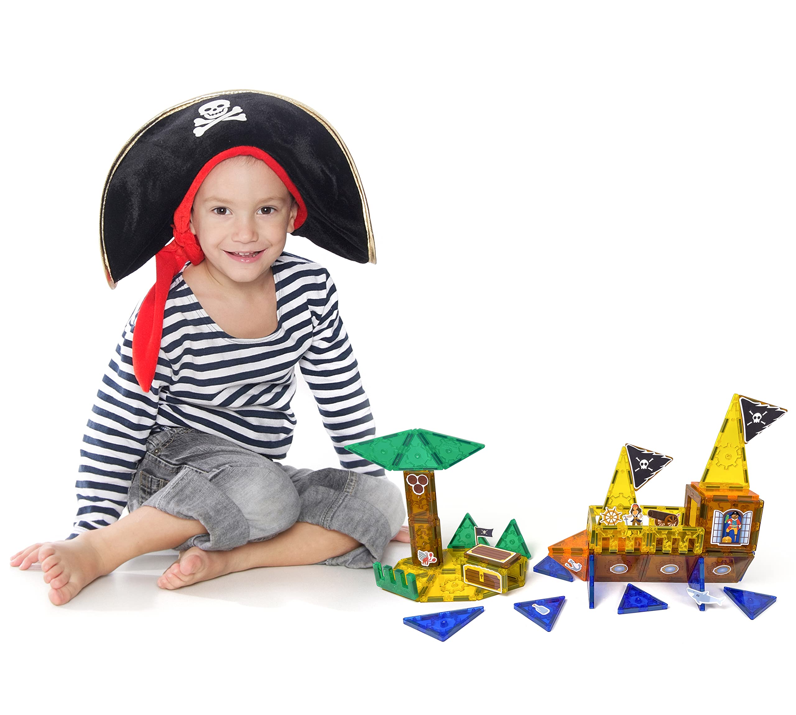 Tytan Tiles Pirate Ship & Island 60-Piece Magnetic Tiles Building Set, Fun Kids’ STEM Toy, Creative Play, Shape & Pattern Recognition, Fine Motor Skills, Includes Storage Bag, Ages 3+