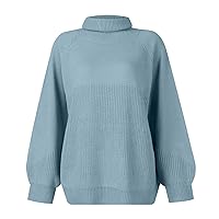 Women's Sweaters Lapel Plug Sleeve Pullover Turtleneck Solid Color Knit Sweater Trendy, S-2XL
