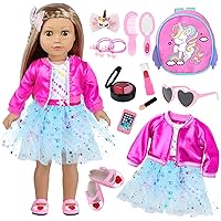 American 18 Inch Doll Clothes and Makeup Accessories Set Includes 18 Inch Doll Clothes Backpack Sunglasses Phone Shoes Comb Mirror Eye Shadow Lipstick Hair Clip Hair Tie for 18 Inch Doll
