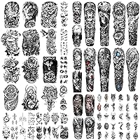 Yazhiji 36 Sheets Temporary Tattoos Stickers, 12 Sheets Fake Body Arm Chest Shoulder Tattoos for Men or Women with 24 Sheets Tiny