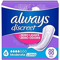 Always Discreet Adult Incontinence Pads for Women, Moderate Absorbency, Long Length, Postpartum Pads, 88 CT