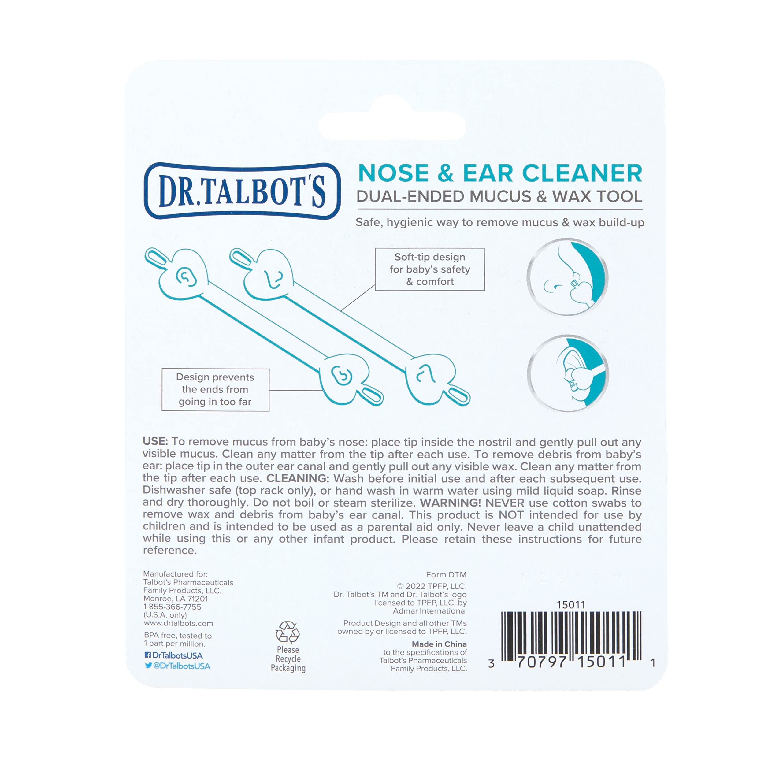 Dr. Talbot's Safe Ear Wax Removal Tool and Nose Cleaner for Baby - BPA Free with Travel Case - 2-Pack - Girl