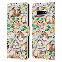 Head Case Designs Officially Licensed Micklyn Le Feuvre Guinea Pigs and Daisies in Watercolour On Pink Patterns 2 Leather Book Wallet Case Cover Compatible with Samsung Galaxy S10+ / S10 Plus