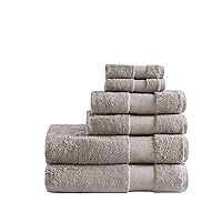 MADISON PARK SIGNATURE Turkish 100% Cotton 600Gsm Luxury Premium Thick Soft Abosorbant Hotel Bathroom Towel Set Shower Hand Face Washcloths, Assorted Sizes, Taupe 6 Piece