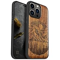 Carveit Magnetic Wood Case for iPhone 14 Pro Max [Natural Wood & Black Soft TPU] Shockproof Protective Cover Unique & Classy Wooden Case Compatible with magsafe (Alpine Lake -Walnut)