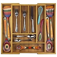 Totally Bamboo Kitchen Drawer Organizer, Expandable Silverware Organizer and Utensil Holder, 8 Compartments with Dividers
