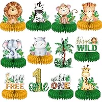 12 Pcs Wild One Birthday Decorations Honeycomb Centerpieces for Boy Girls Jungle Safari Theme 1st Birthday Table Centerpieces Party Supplies Safari Animal First Birthday Baby Shower Table Topper Decor